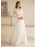 Deep V Neck Ivory Sequined Lace Wedding Dress Deep V Neck Ivory Sequined Lace Wedding Dress